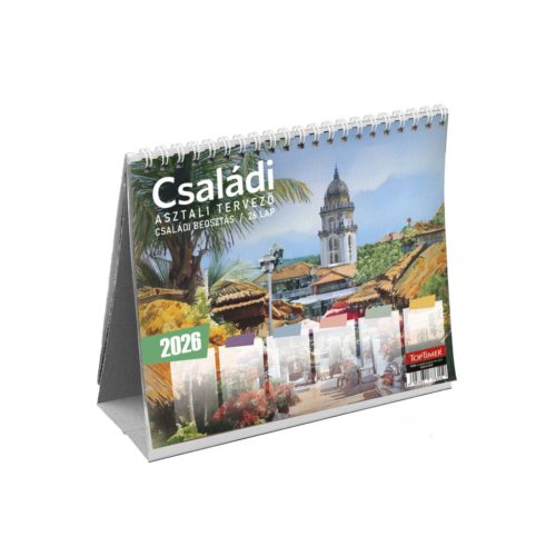 Családi asztali tervezőnaptár fehér álló kartontáblával - 2026