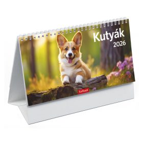   Kutyák asztali naptár fehér álló kartontáblával - 2026