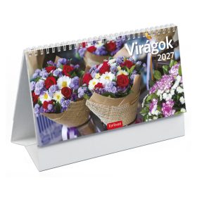   Virágok asztali naptár fehér álló kartontáblával - 2027