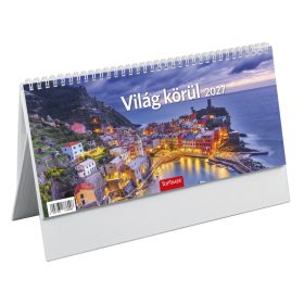   Világ körül asztali naptár fehér álló papírtáblával - 2027